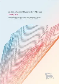 Questions and Answers Before the the Shareholders' Meeting 2019