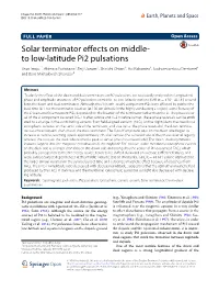 Solar Terminator Effects on Middle- to Low-Latitude Pi2 Pulsations