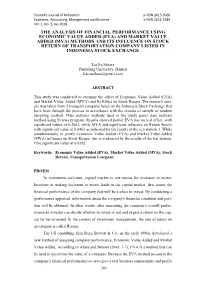 The Analysis of Financial Performance Using Economic Value Added (Eva) and Market Value Added (Mva) Methods and Its Influence On