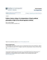 An Interpretation of Kant's Political Philosophy in Light of His Critical-Regulative Method