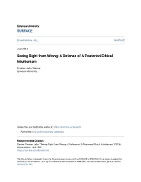 Seeing Right from Wrong: a Defense of a Posteriori Ethical Intuitionism