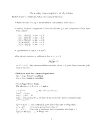 Comparing Time Complexity of Algorithms from Chapter 3, Standard Notation and Common Functions