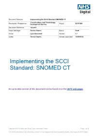 Implementing the SCCI Standard: SNOMED CT V 0.7 Draft 13/09/2016