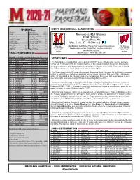 INSIDE... MEN’S BASKETBALL GAME NOTES Storylines