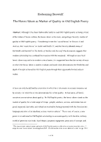 Redeeming Beowulf and Byrhtnoth