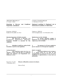 Reporting of Diseases and Conditions Regulation, Amendment, M.R. 289/2014