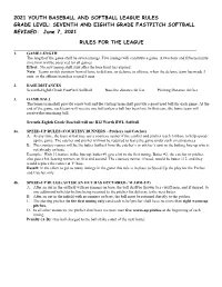 SEVENTH and EIGHTH GRADE FASTPITCH SOFTBALL REVISED: June 7, 2021