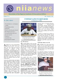 UNITED NATIONS REFORMS in This Issue: a Colloquium at NIIA