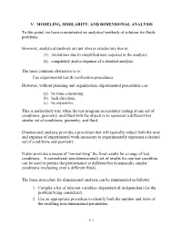 V. MODELING, SIMILARITY, and DIMENSIONAL ANALYSIS to This