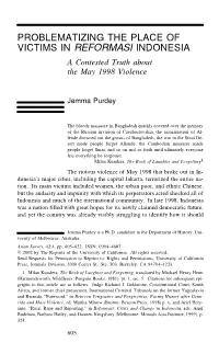 Problematizing the Place of Victims in Reformasi Indonesia: a Contested Truth About the May 1998 Violence