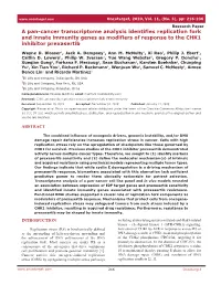 A Pan-Cancer Transcriptome Analysis Identifies Replication Fork and Innate Immunity Genes As Modifiers of Response to the CHK1 Inhibitor Prexasertib