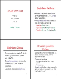 Disjoint Union / Find Equivalence Relations Equivalence Classes