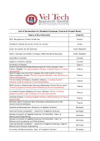 List of Universities Possible (For Students Exchange Or Mobility)