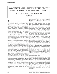 Non-Conformist History in the Craven Area of Yorkshire and the Life of Rev