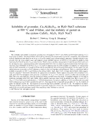 Solubility of Grossular, Ca3al2si3o12, in H2O–Nacl