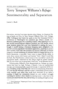 Terry Tempest Williams's Refuge: Sentimentality and Separation