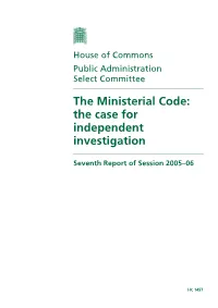 The Ministerial Code: the Case for Independent Investigation