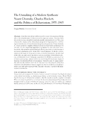 The Unmaking of a Modern Synthesis: Noam Chomsky, Charles Hockett, and the Politics of Behaviorism, 1955–1965