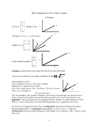 Notes on Matrix Algebra
