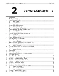 2 Formal Languages – 2