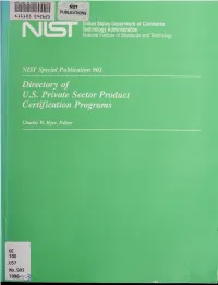 Directory of U.S. Private Sector Product Certification Programs