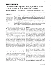 Coxsackievirus B3 Sequences in the Myocardium of Fatal Cases in A