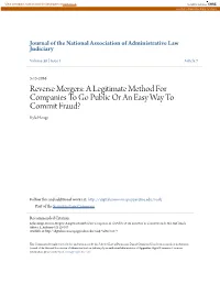 Reverse Mergers: a Legitimate Method for Companies to Go Public Or an Easy Way to Commit Fraud? Kyla Houge