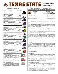 2011 Football Game Notes