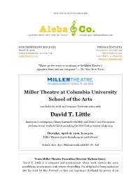 Miller Theatre Presents a Composer Portrait of David T. Little, 4/18