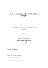 On B-Colorings and B-Continuity of Graphs