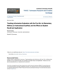 Teaching Information Evaluation with the Five Ws: an Elementary Method, an Instructional Scaffold, and the Effect on Student Recall and Application