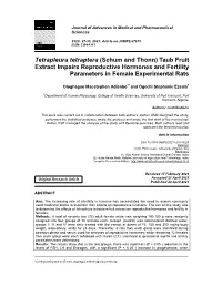 Tetrapleura Tetraptera (Schum and Thonn) Taub Fruit Extract Impairs Reproductive Hormones and Fertility Parameters in Female Experimental Rats