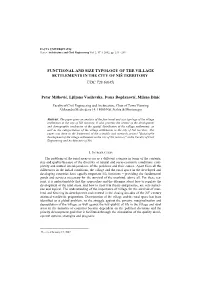 Functional and Size Typology of the Village Settlements in the City of Niš Territory