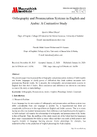 Orthography and Pronunciation Systems in English and Arabic: a Contrastive Study
