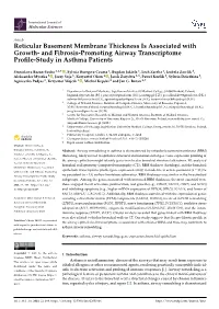 Reticular Basement Membrane Thickness Is Associated with Growth- and Fibrosis-Promoting Airway Transcriptome Profile-Study in As
