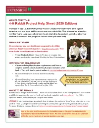 4-H Rabbit Project Help Sheet (2020 Edition)