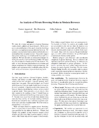 An Analysis of Private Browsing Modes in Modern Browsers
