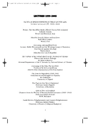List of Lectures 1999-2001