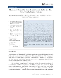 The Conservation Status of Small Carnivores in the Ke Go – Khe Net Lowlands, Central Vietnam