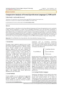 Comparative Analysis of Formal Specification Languages Z, VDM and B