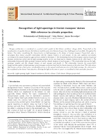 Recognition of Light-Openings in Iranian Mosques' Domes with Reference to Climatic Properties