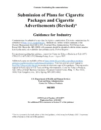 Submission of Plans for Cigarette Packages and Cigarette Advertisements (Revised)*