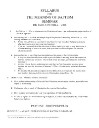 Syllabus the Meaning of Baptism Seminar
