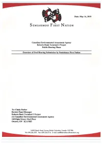From Semiahmoo First Nation to the Review Panel Re: Oral Presentation