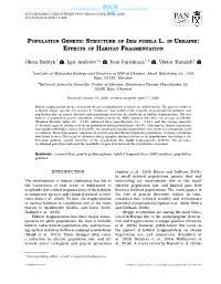 Population Genetic Structure of Iris Pumila L. in Ukraine: Effects of Habitat Fragmentation
