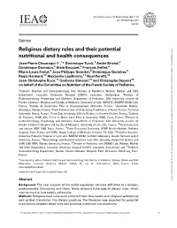 Religious Dietary Rules and Their Potential Nutritional and Health