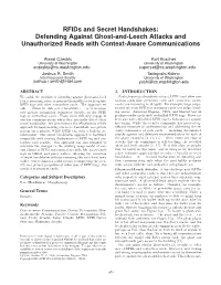 Rfids and Secret Handshakes: Defending Against Ghost-And-Leech Attacks and Unauthorized Reads with Context-Aware Communications