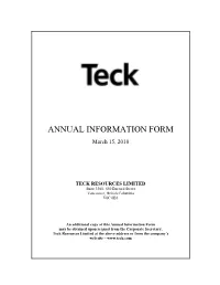 Teck Annual Information Form