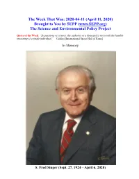 2020-04-11 (April 11, 2020) Brought to You by SEPP ( the Science and Environmental Policy Project