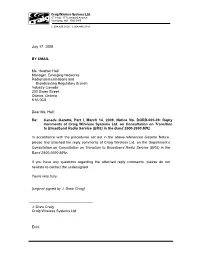 Comments of Craig Wireless Systems Ltd